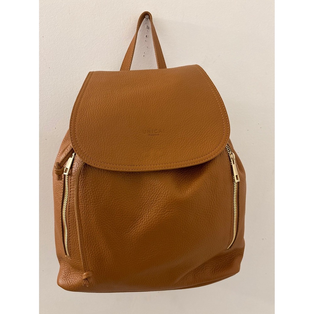 Unicai Firenze Artisan Tan Pebbled Leather Backpack Made in Italy Bag Academia